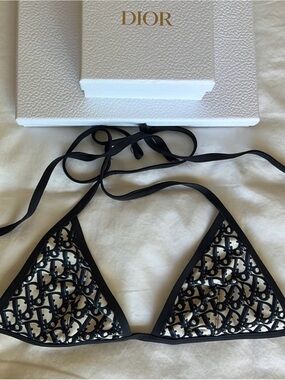 Dior Cream and Black Monogram Triangle Bikini Top